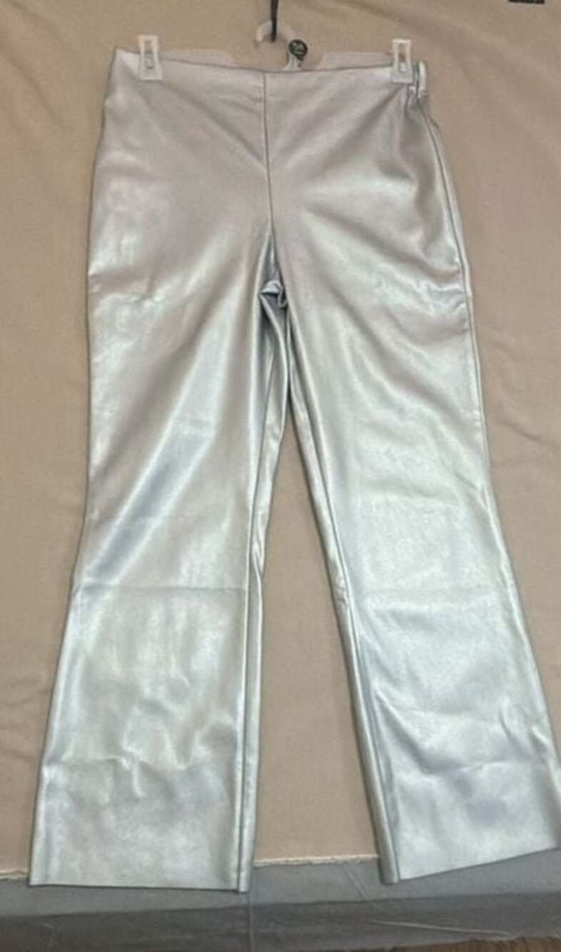 Vince Camuto Faux Leather Metallic Silver Flare Pants Size 8